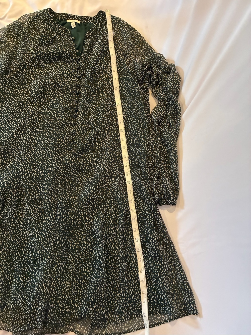 Joie Green and White Printed Long-Sleeve Tunic Dress -Sz S - Picture 6 of 8